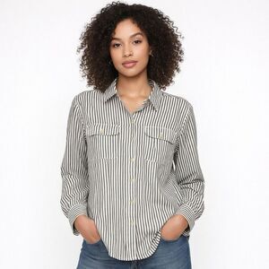 Lucky Brand Shirt Womens Medium Green Stripe Button Front 100% Cotton Top